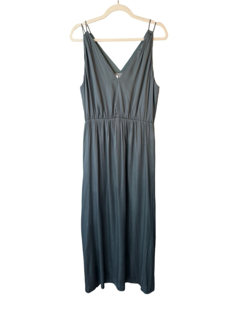 H&M Sage Green Satin Slip Dress NWT Size 12 Flowy Midi Dress Minimalist Chic - Picture 2 of 13